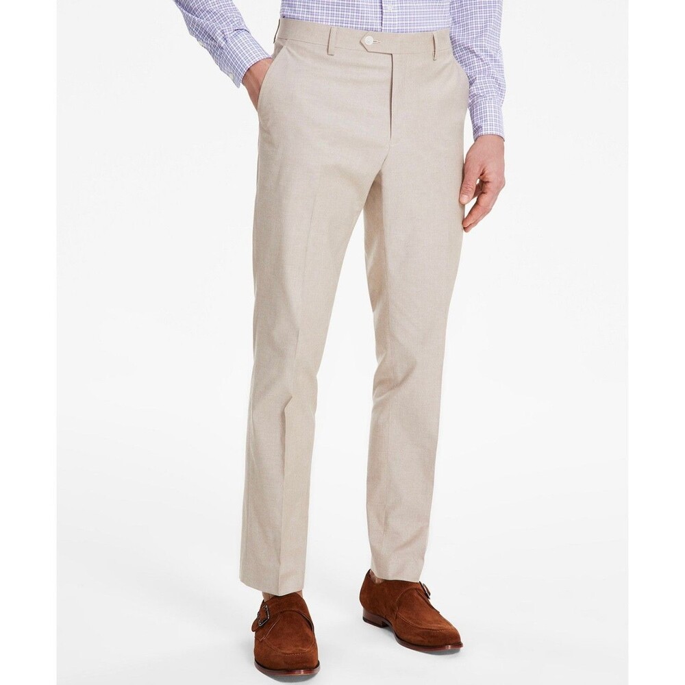 $135 NEW TOMMY HILFIGER Mens 42x32 Tan Cotton TH Flex Dress Pants/Slacks